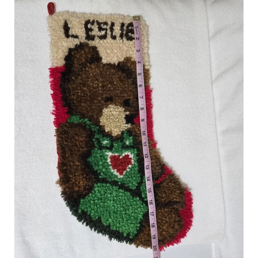 VTG Latch Hook Teddy‎ Bear Christmas Stocking Finished 20